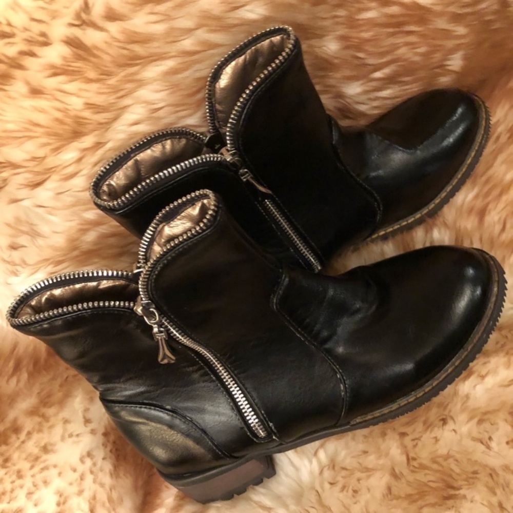 Double Zip Combat Boots Black Leather 8 Well worn